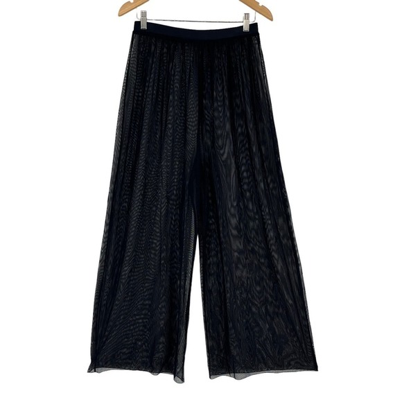 Vintage 90’s Sheer Pants Wide Leg Black Mesh Elastic Waist Medium - Picture 1 of 6